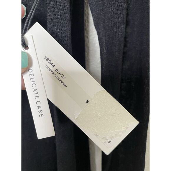 White + Warren S Trapeze Cotton Blend Gauze Drape Cardigan Black NEW NWT - Picture 4 of 8